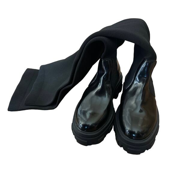 NWOT ASOS DESIGN Kimmy flat chunky over the knee boots 28” tall in black size 11 - Picture 7 of 12